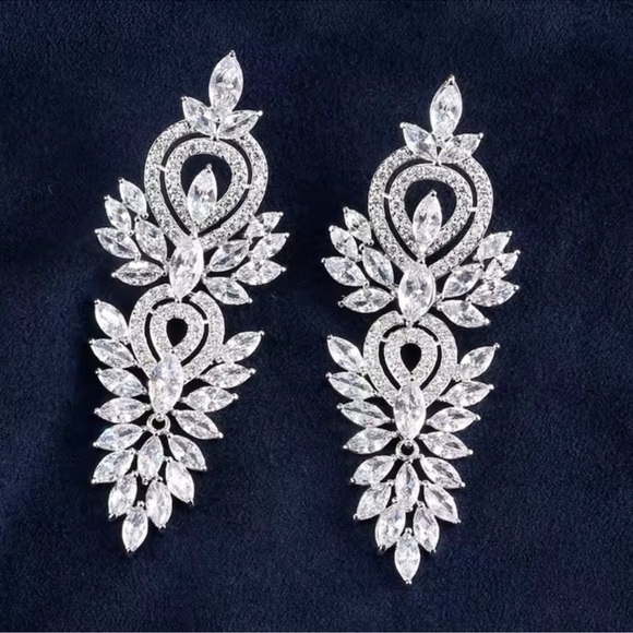Anthropologie Jewelry - Marquis Elegant Diamond Silver Crystal Earrings